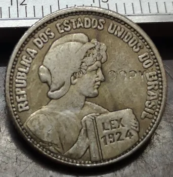 1924 Brazilija 100 Reis Silver Plated Kopija Kovanca