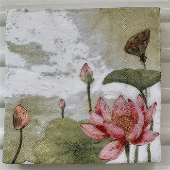 20 letnik tabela napkin papirja tkiva decoupage zelena, roza lotosov cvet, rojstni dan, poročno zabavo doma dekor serviete handkerchief