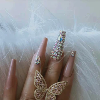 24pcs 2021 najnovejši luksuzni nakit balet krsto ponaredek nohti kristalno diamond Kaki