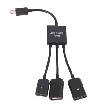 3 v 1 Micro USB HUB Moški Ženski Dvojni USB 2.0 Host OTG Kabel Pretvornik Extender Univerzalno Za Mobilne Telefone Črna