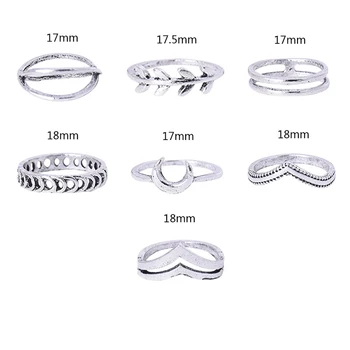7Pcs/Set Prst Obroči Geometrijske Listi Luna Ring Set za Ženske Čar Geometrijske Moda Dekleta Skupno Prst Nakit Dodatki