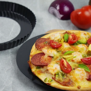 9-Palčni Ogljikovega Jekla Non-stick Pizza Peko Ponev Bakeware Orodja Za Peko Pice Torto Okrogle Plesni Izmenljive Svoboden Dnu Nagubani
