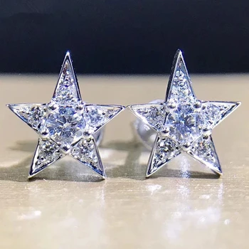 925 Sterling Silver Star Cvet Piercing Stud Uhani Za Ženske, Dekleta Posla Poroko Trendy Rojstni Dan Nakit Darilo