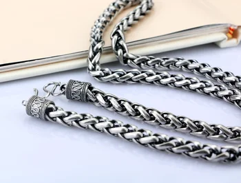 925 Tajski srebrna ogrlica moških vezavi vzorec oblikovanje trdne srebrna ogrlica 7.5mm61cm velikosti moški srebrna ogrlica čar nakit