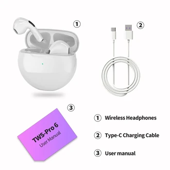 Air Pro 6 TWS Brezžične Slušalke Bluetooth Slušalke Čepkov Bas Šport Slušalke Slušalke Z Mikrofonom Za Sumsung iPhone Xiaomi