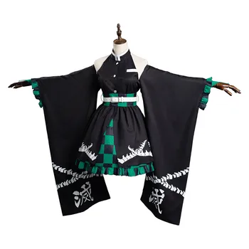 Anime Demon Slayer Kamado Tanjirou Cosplay Kostum Seks Vračanje Kimono Lolita Obleko Ženske Ženski Japonskem Stilu Obleke