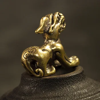 Antik Medenina Mitološki Zveri Miniature Figurice Retro Baker Živali Kirin Majhen Kip Namizno Dekoracijo Pribor Ornament