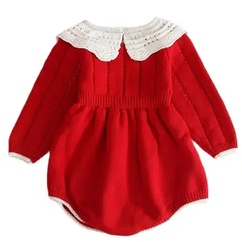 Baby Dekleta Pleteni Pulover Obleko 2021 Nove Rdeče Jeseni, Pozimi Princesa Malčka Otroci Tople Obleke Za Malčke Otroke Božič Oblačila