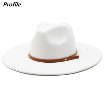 Bela fedora klobuk jeseni in pozimi 9.5 cm velike brimmed klobuk moške in ženske čutiti klobuk Panama jazz fedora шляпа женская