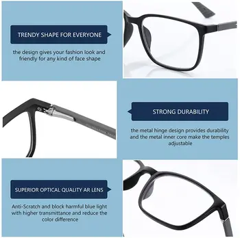 BLUEMOKY Anti Modra Svetloba Blokiranje Obravnavi Očala Moški Šport Kvadratni Okvir Bralci Anti Glare Računalnik Očala Presbyopic Dioptrije