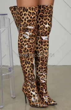 Botas Mujer Seksi Leopard Stegno Visoke Škornje Nazaj Zip Visokih Petah Ženske Visokimi Škornji Zimski Konicami Prstov Čez Kolena In Škornji Zimski