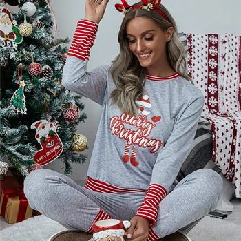 Božični Kostum Ženske Pižame Nastavite Bombaž More Dolgo Predalčni Hlače + Božič Natisni T-Shirt Pijamas Ženske Obleke Pozimi 2pcs
