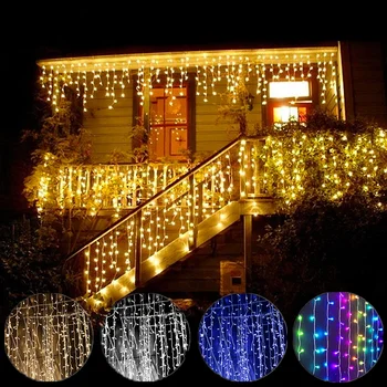 Božični Okraski za Dom na Prostem LED Zavese Ledenica Niz Luči Ulica Garland na Hiši Pozimi 220V 5m Droop za 0,4-0,6 m