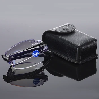 Branje Očala brez okvirjev Moških TR90 Smart Zoom Očala Zložljiva Diamond Cut Mejo Modro Svetlobo Presbyopic Očala Prenosni z Box