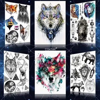 COKTAK Akvarel Volk Gozdnih Živali Fox Tetovaže Začasno Žensk Telesa Roko Big Art Nalepke Ponaredek Tatoo Moških Prsih Stranka Tatoos