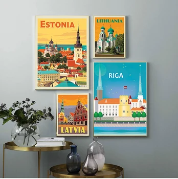 Estonija Litva Latvija Riga Talinu Potovanja Platna Slike Vintage Fotografij, Kraft, Plakati, Prevlečeni Stenske Nalepke Doma Dekor Darilo
