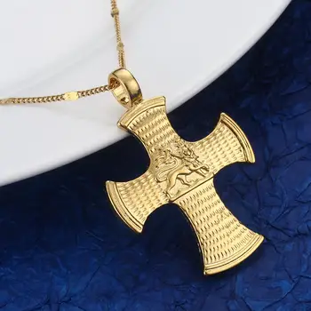 Etiopski Trendy Križ Obesek Ogrlice Zlato Barvo Coptic Križ Lev Vzorec Verige Nakit