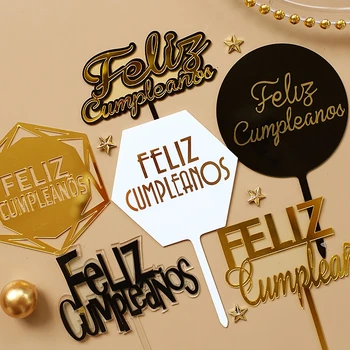 Feliz cumpleaños. zlato, srebro black Español Akril Happy Birthday Cake Pokrivalo v španski za zabavo Dekoracijo Pecilni Dobave
