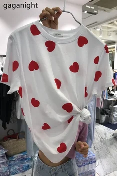 Gaganight Ljubezen Srce Ženske Tiskanja Tshirt Poletje Prišlekov Nova Moda Dekleta Kratek Rokav Tee Shirt Priložnostne Svoboden Lady Outwear