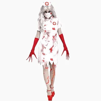 Halloween Kostum Vampir medicinska Sestra, Cosplay Kostumi za Ženske Pokrivala+Obleko+Rokavice+Maske Nastavite Moda Stranka Fazi Oblačila za Dekleta