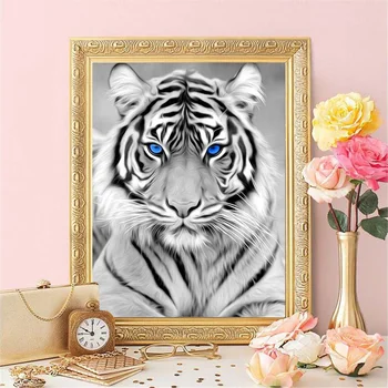 HUACAN Diamond Mozaik Slikarstvo Tiger Živali Celoten Kvadratni/krog DIY Diamond Vezenje Črno In Belo Steno Umetnosti