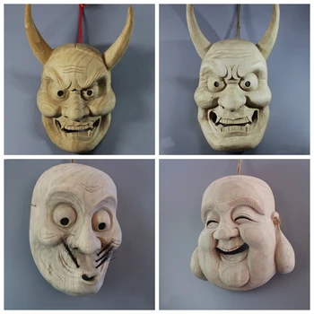 Japonski Lesene Noh Masko Bojevnik Tradicionalne Obrti Duha Ženski Soba Dekorativne Zidne Viseče Osebnost Doma Dekor