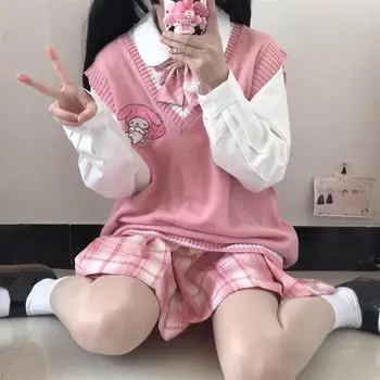 Kawaii Sanrio Oblačila Cute Anime Moja Melodija Kuromi Cinnamoroll Telovnik Jk Vrh Svoboden Sladko Kolegij Slog Pulover Igrače za Dekleta Darilo