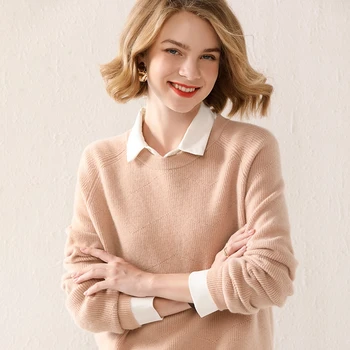 Kašmir pulover ženske O-neck knitted puloverju volne debel toplo dolgimi rokavi pulover dno majica plus velikost ženske vrh
