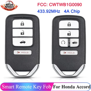 KEYECU FCC: CWTWB1G0090 brez ključa Prox Smart Remote 4 / 5 Gumb 433MHz 4A Čip Za Honda Accord 2018 2019 2020 Avto Ključ F.o.b.