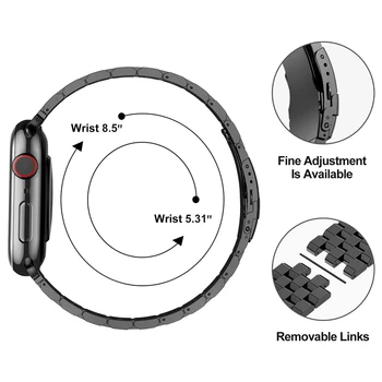 Kovinski Manšeta za Apple Watch 6/MP Razredi 44 mm 40 mm 42mm 38 mm iz Nerjavečega Jekla, Trak Zapestnica za iWatch Serije 6/5/4/3/2/1/SE