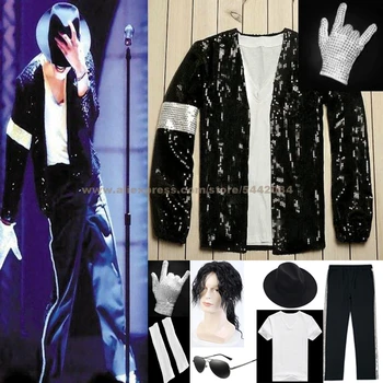 MJ Michael Jackson Suknjič Billie Jean Slog Plašč & Rokavice, Kapa Klobuk T-shirt Hlače Nogavice Hallowmas Stranka Krpo Cosplay Kostum