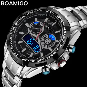 Moški šport ure vojaške jekla digitalni watch Svetlobna ročno quartz uro 2017 BOAMIGO srebro darilo 30 m vodotesne ročne ure