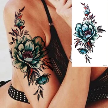 Nepremočljiva Začasni Tattoo Nalepke Blue Rose Samorog Flash Tetovaže Cvetov Rose Luna Jelena Body Art Roko Ponaredek Rokav Tattoo Ženske