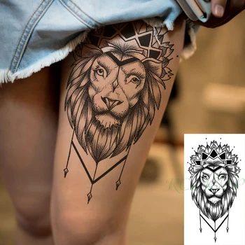 Nepremočljiva Začasni Tattoo Nalepke Krono Cvet Lev Velike Živali Ponaredek Tatoo Flash, Roko, Nogo Tatoo Body Art Fant za Ženske, Moške