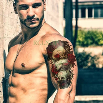 Nepremočljiva Začasni Tattoo Nalepke Skull glave Cvet Vrtnice Ponaredek Tatto Flash Tattoo Nazaj Nogo, Roko trebuh velikosti za Ženske, Moške