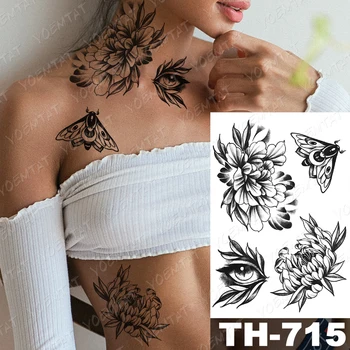 Nepremočljiva Začasni Tattoo Nalepke Stare Šole Vešča Cvetje Flash Tetovaže Mačka Oči Lobanje Body Art Roko Ponaredek Tattoo Ženske Moški