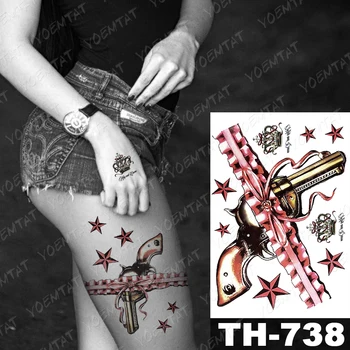 Nepremočljiva Začasni Tattoo Nalepke Črne Čipke Cvet Spider Web Pištolo Veriga Kul Flash Tetovaže Žensko Roko Body Art Ponaredek Tattoo Moški