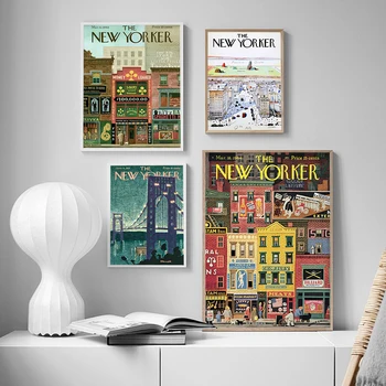 New Yorker Potovanja City Plakati Wall Art Gallery Retro Barve, Dnevna Soba Doma Dekor Stripi Revije Platna Slike