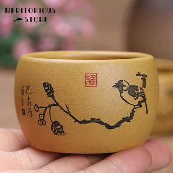 Nov Slog Ptica Montiramo na Branche Vijolično Pesek Tradicionalni Kitajski Slog Ročno Čaj Dodatki, Keramični Osebnih TeaCup 60ml