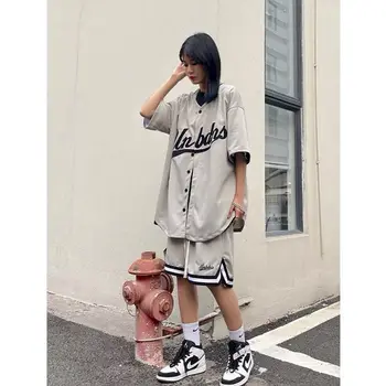 Obleko Baseball Enotno Natisnjena Kratka sleeved majica s kratkimi rokavi Ženske 2022 Poletje Nove Priložnostne Street Fashion Hlače Pismo Vezenje Trendy