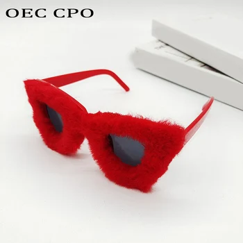 OEC CPO Dame Mehko Krznen sončna Očala Ženske Trendy Kvadratnih Očala UV400 Ročno Žamet Očala Moda Party Očala Gafas