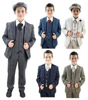Otroci 3 Kos bo Ustrezala Fantje Tweed Preverite Volne Peaky Blinders 1920 Classic Vintage