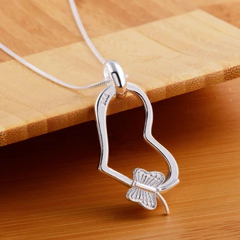 P090 Nove Debelo Brezplačna dostava Lep modni srebrne barve nakit čar ženske srce metulj obesek ogrlica Kinsle