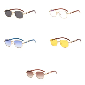 Peekaboo kovinskih kvadratnih okvirjev za sončna očala modna ženska lesa zrn dame sončna očala za moške uv400 rumeno rjava 2022 trendy darila
