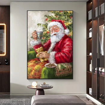 Platno Slikarstvo Santa Claus Plakatov in Fotografij Wall Art Slike za Moderno Božično Darilo Doma Dekoracijo Notranjosti Soba Cuadros