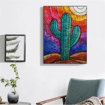 Platno Velikost 5d DIY Diamond Slikarstvo Celoten Kvadratni Kaktus Diamond Vezenje Kroglice Nastavite Mozaik Cvet Risanke Slike Za Notranje zadeve