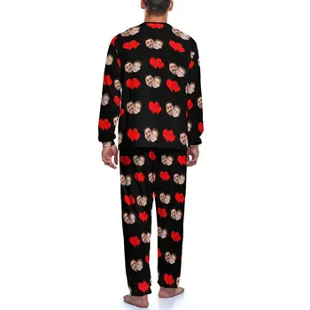 Po meri Obraz Ljubezen, Srce za Moške Pižame z Dolgimi Rokavi Nastavite bo Ustrezala Družino Oblačila Domov Videz Tie Dye Design Osebno Notranja Mehka