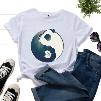 Poletje Ženske T-shirt Kratek Rokav Tai Chi Panda Tiskanja Ženska Moda Priložnostne Graphic Majica s kratkimi Rokavi Ženske Redne Dnevne O-Vrat Tee Vrhovi