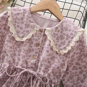 Pomlad & Jeseni Cvetlični Dekleta Obleke za Otroke Sweet Stranka Baby Oblačenja Otrok Dolg Rokav Vestidos za 4 6 8 10 12 14 Let 2021