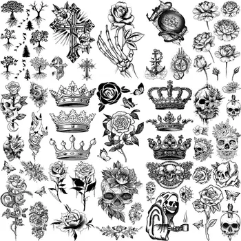 Realno Rose Cvet, Krona, Lobanja, Začasne Tetovaže Za Ženske Odraslih Moških Kača Drevo Kompas Sidro Ponaredek Tatoo Majhne Tatoos Papirja